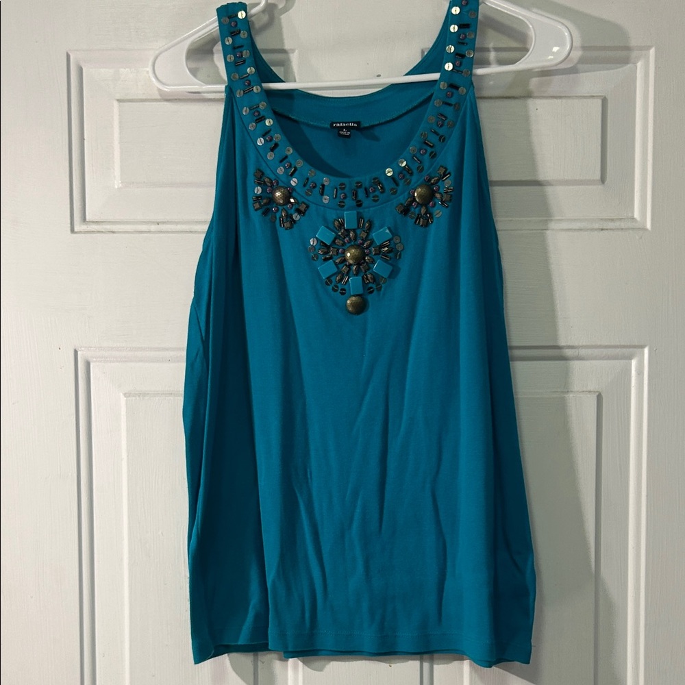 (🍒6 for $20)Rafaella women’s Large Turquoise Embellished Tank Top